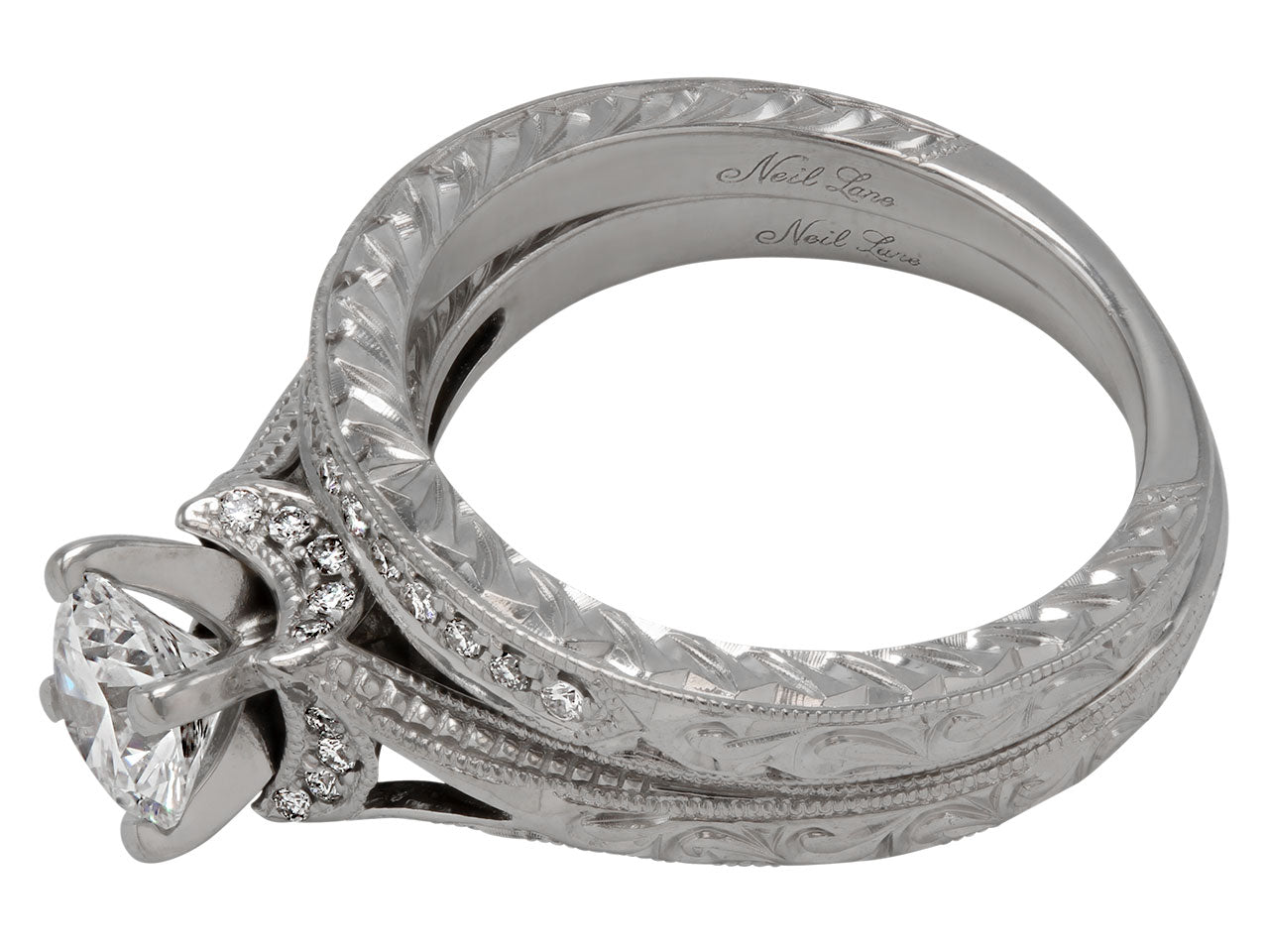 Diamond Ring, 0.73 carat, and Wedding Band in 14K White Gold, by Neil Lane