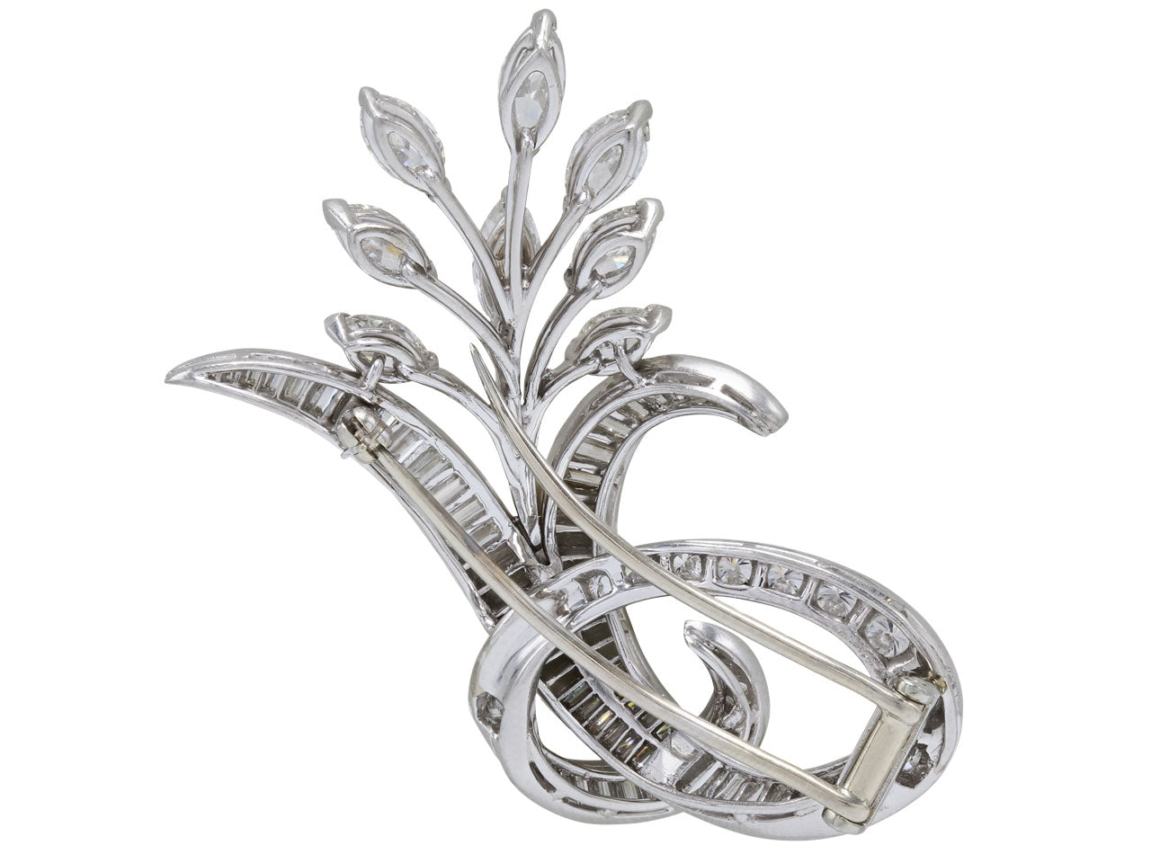 Mid-Century Diamond Flower Brooch in Platinum