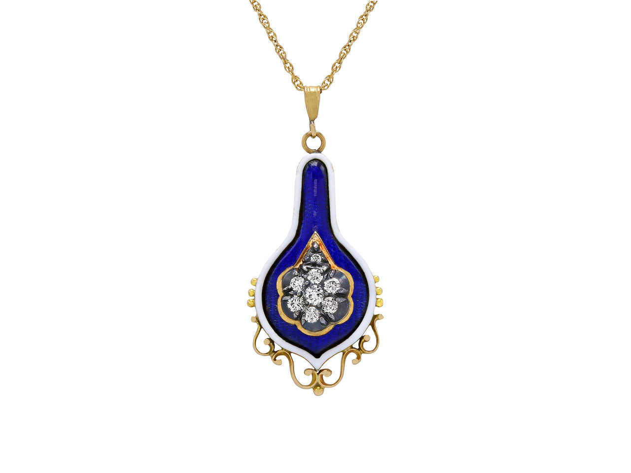 Enamel and Diamond Pendant in 14K Gold