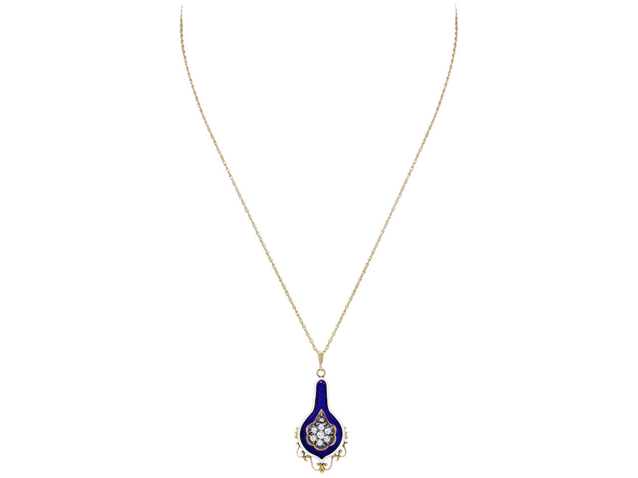 Enamel and Diamond Pendant in 14K Gold