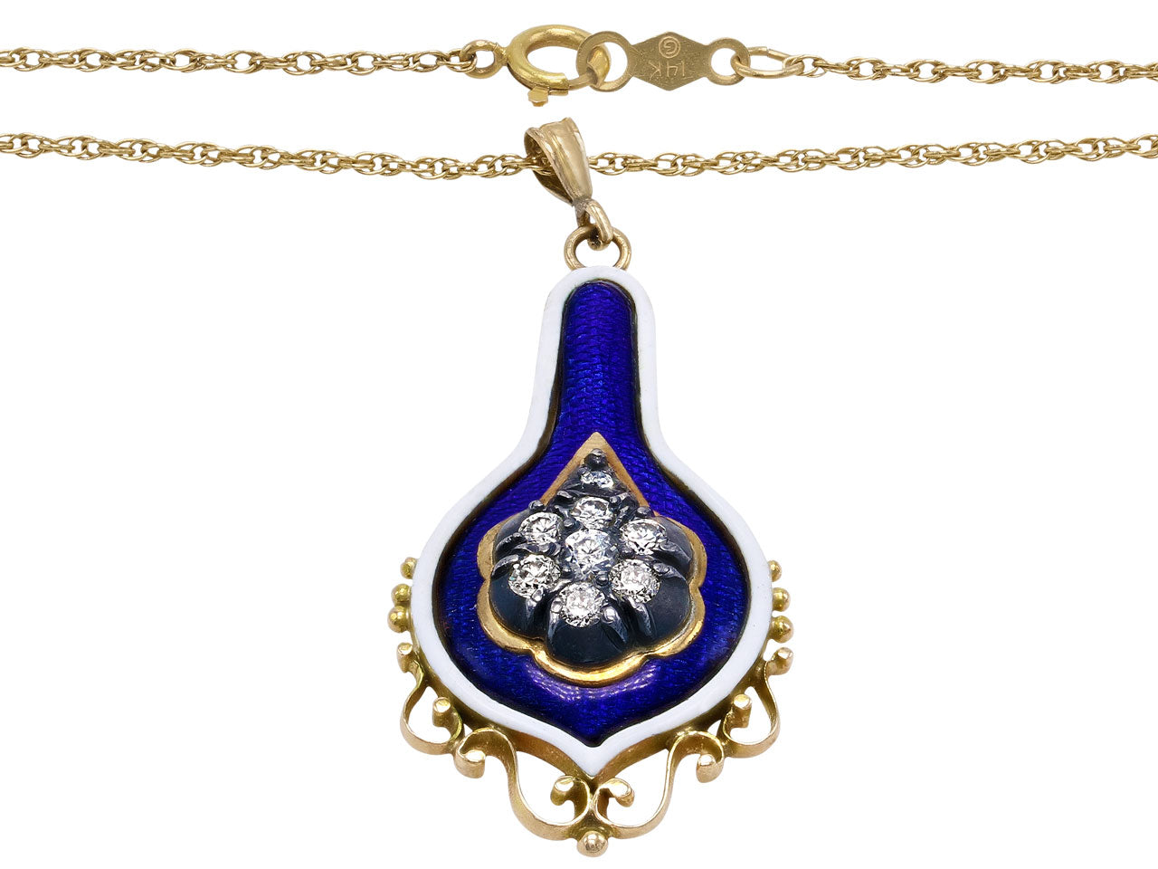 Enamel and Diamond Pendant in 14K Gold