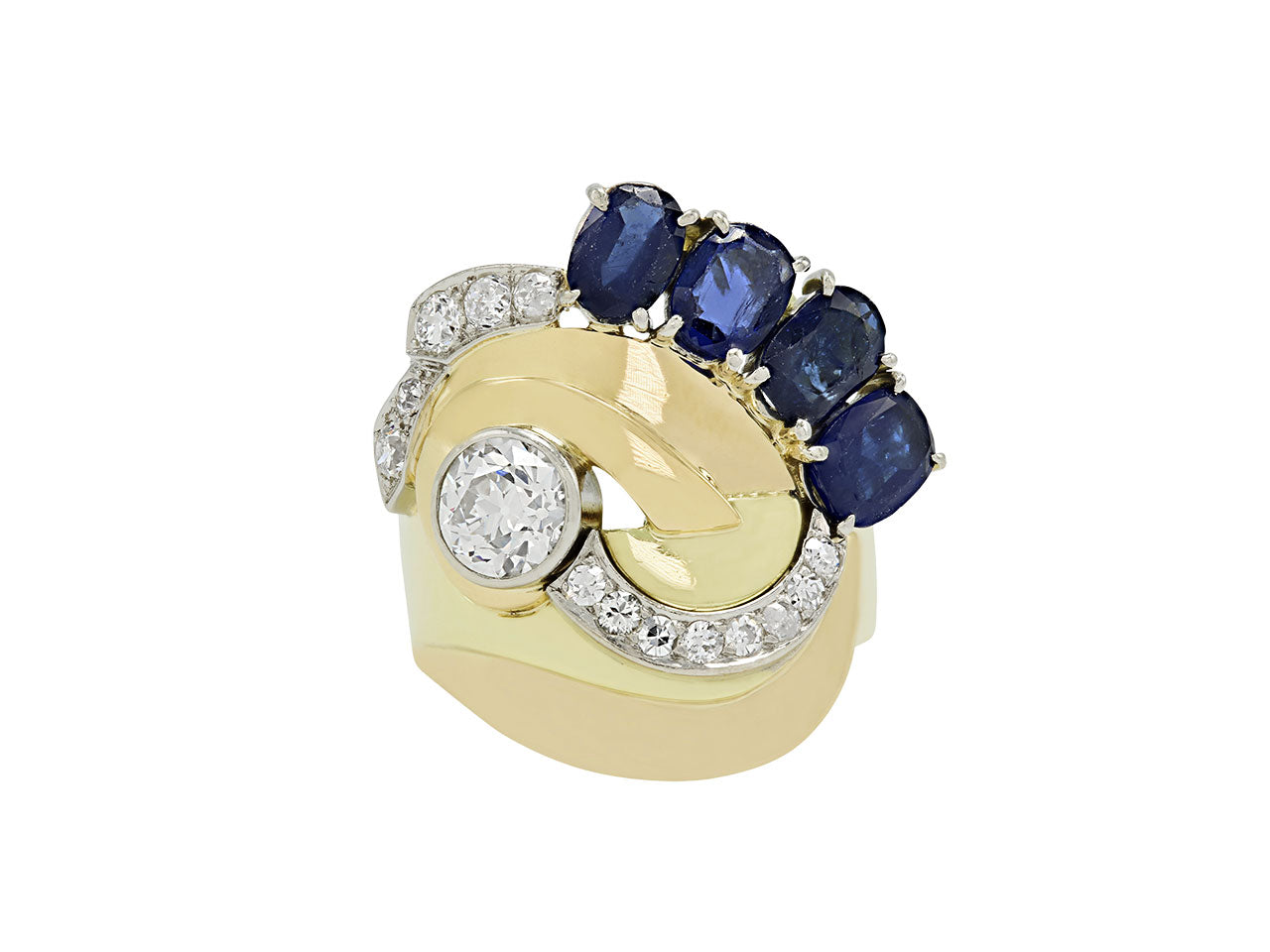 Retro Sapphire and Diamond Ring in 18K Gold