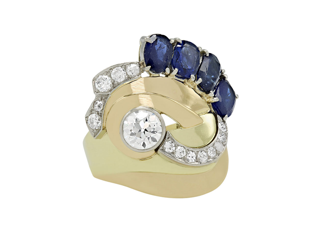 Retro Sapphire and Diamond Ring in 18K Gold