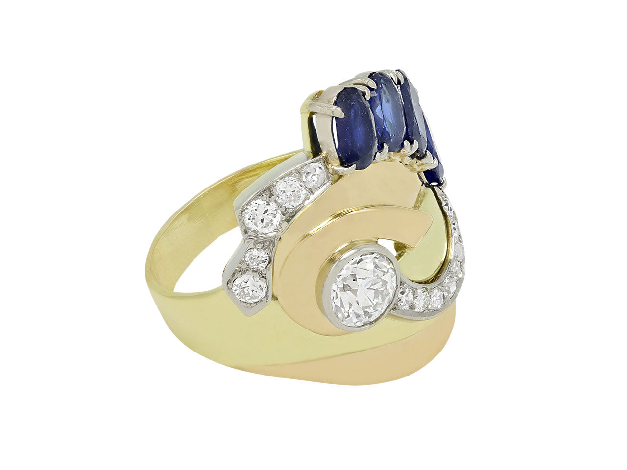 Retro Sapphire and Diamond Ring in 18K Gold