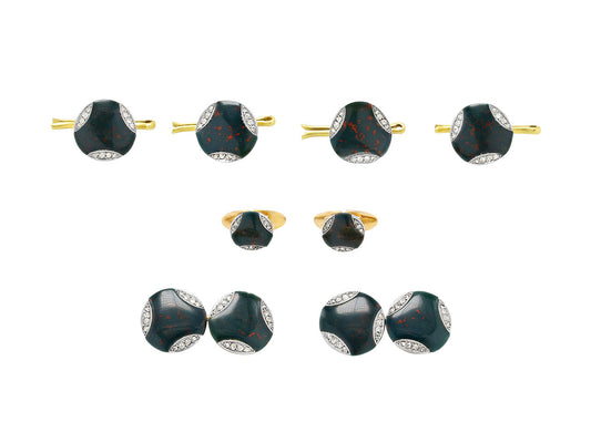 Art Deco Bloodstone and Diamond Dress Set in 18K and 14K Gold