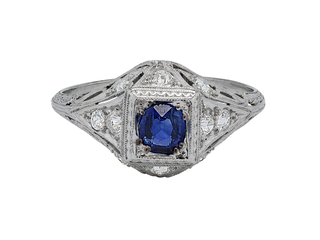 Art Deco Sapphire and Diamond Ring in Platinum