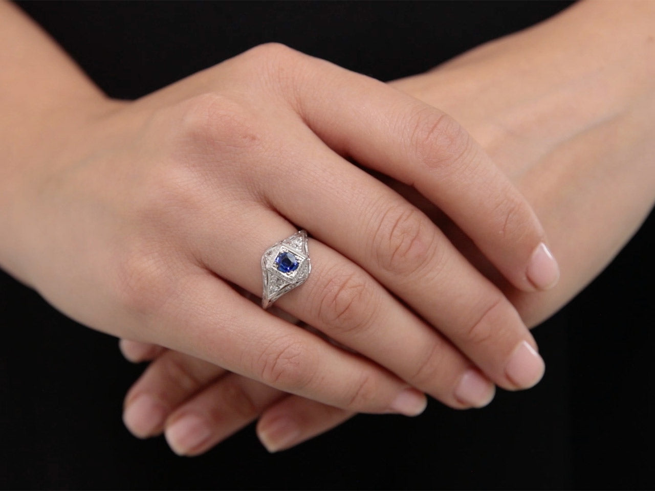 Art Deco Sapphire and Diamond Ring in Platinum