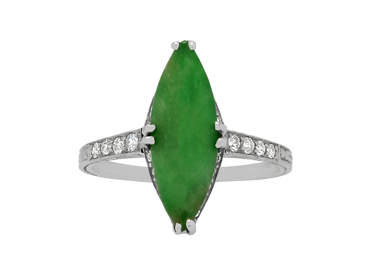 Art Deco Jade and Diamond Ring in Platinum