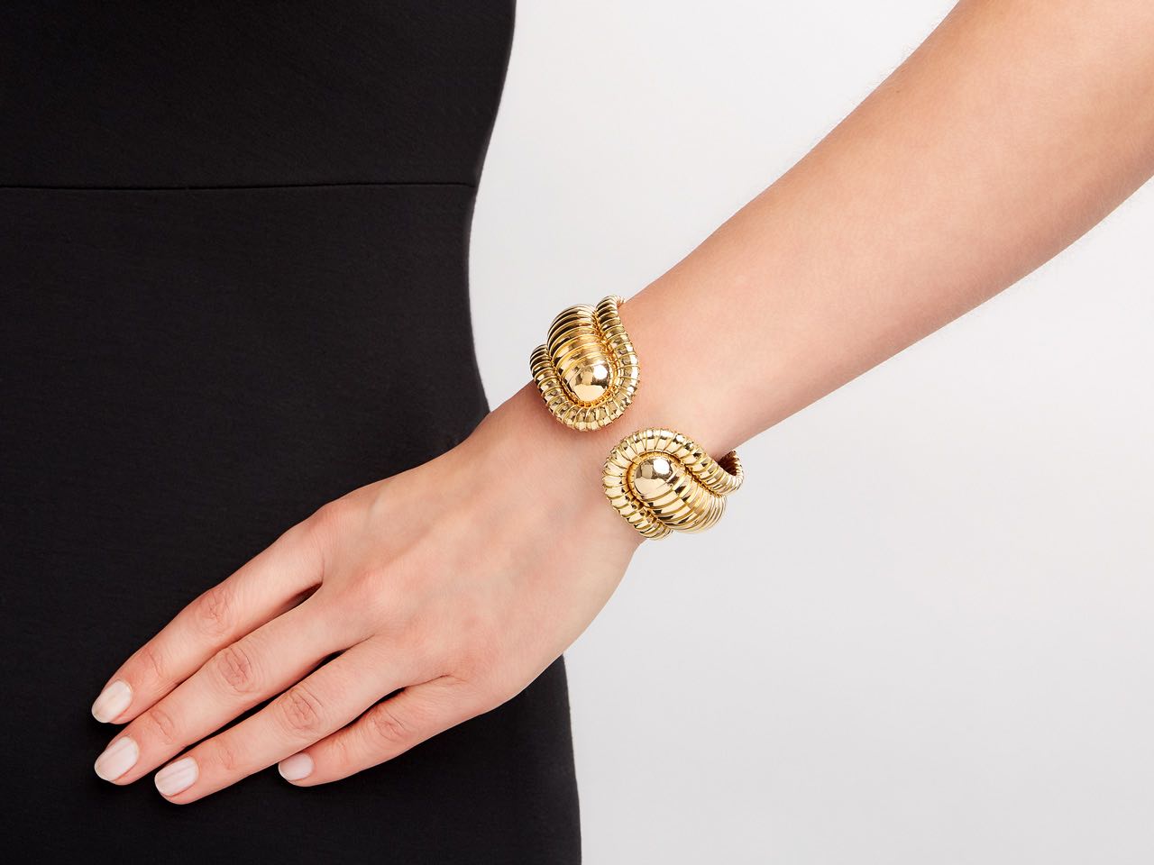 Bordered Domed Cuff Bracelet in 18K Gold, by Beladora