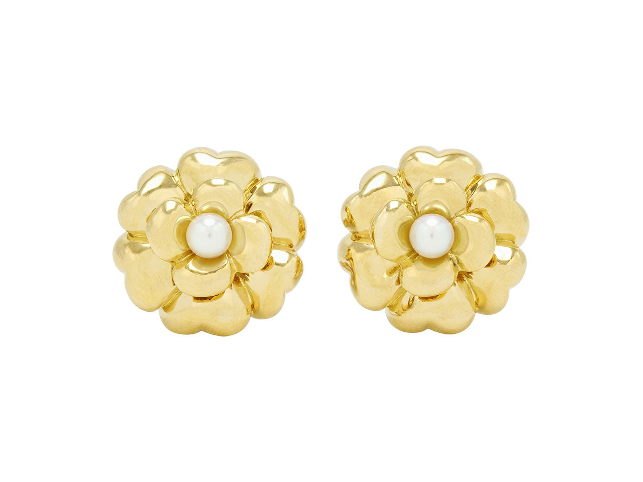 Chanel 'Camellia' Pearl Earrings in 18K Gold