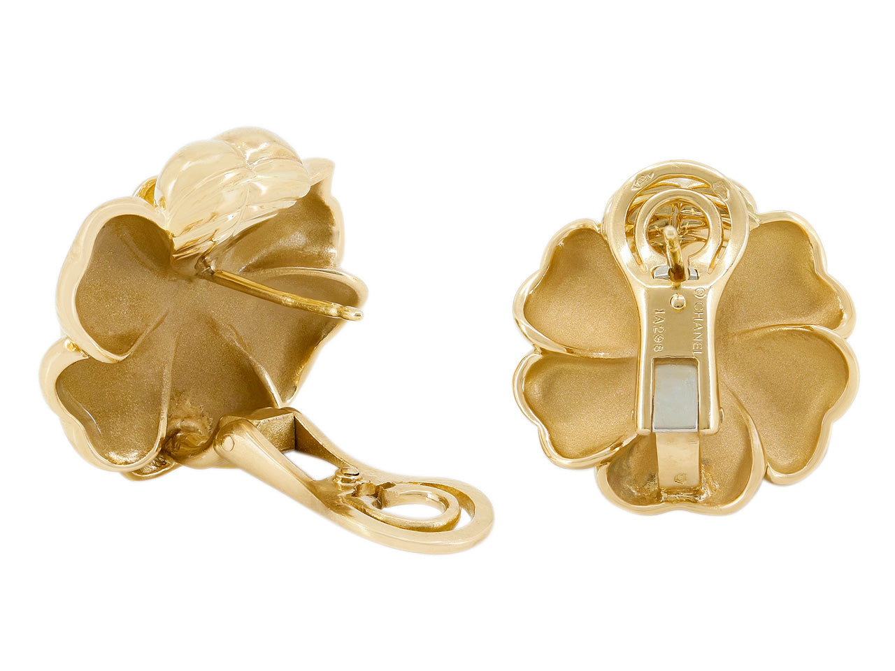 Chanel 'Camellia' Pearl Earrings in 18K Gold