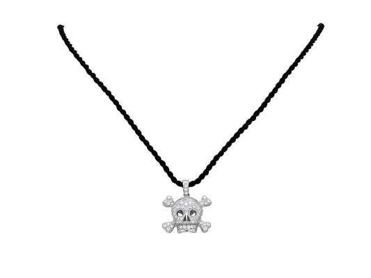 Dior 'Tête De Mort' Pave Diamond Charm Pendant Necklace in 18K White Gold