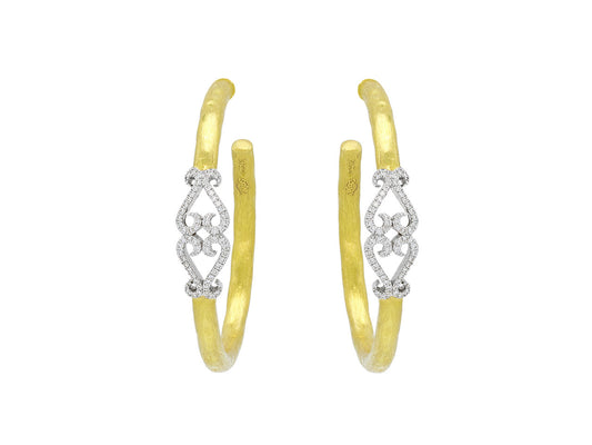 Rhonda Faber Green Diamond Double-Heart Hoop Earrings in 22K Gold, Large