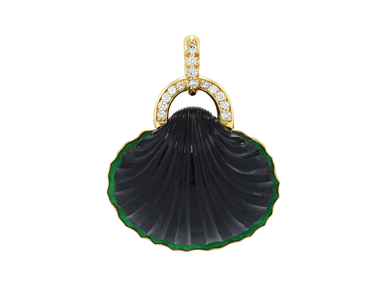 René Boivin Carved Onyx, Enamel and Diamond Pendant in 18K Gold