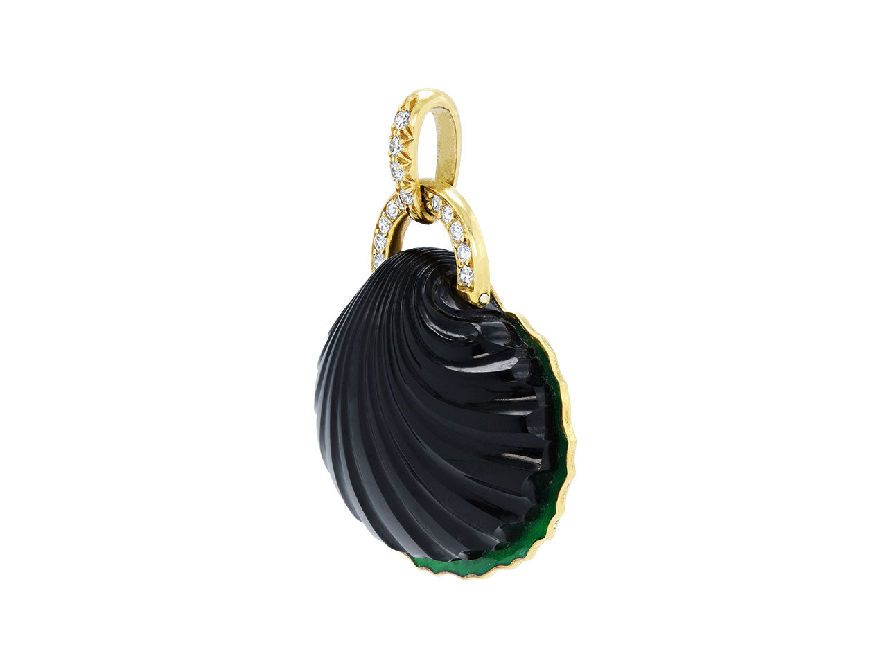 René Boivin Carved Onyx, Enamel and Diamond Pendant in 18K Gold