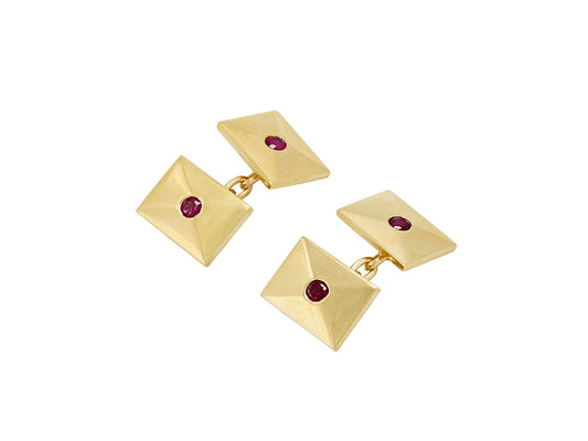 Mid-Century Cartier Ruby Cufflinks in 14K Gold