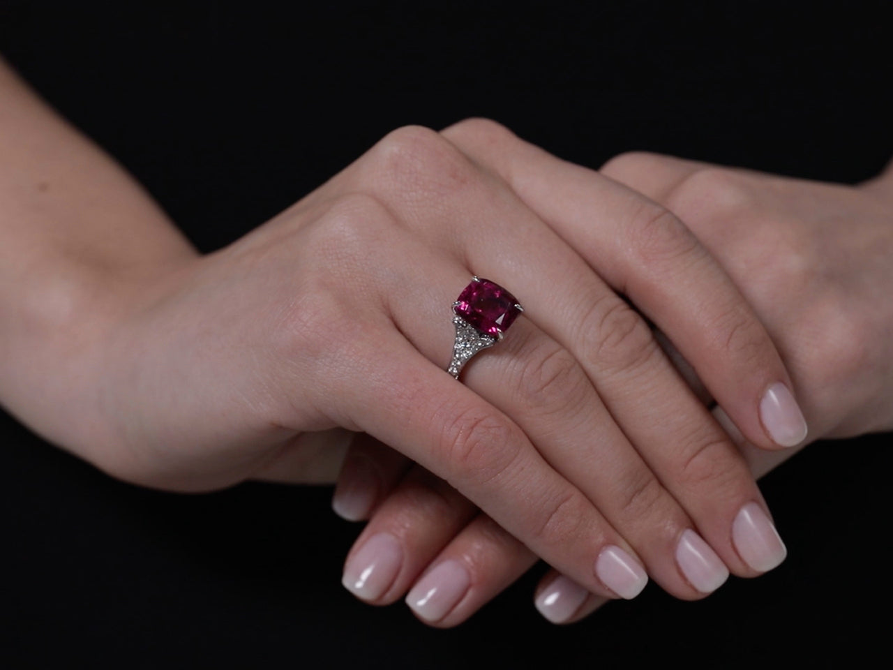 Pink Tourmaline and Diamond Ring in 14K White Gold