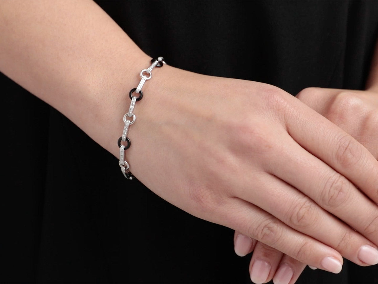 Diamond and Black Onyx Bracelet in Platinum