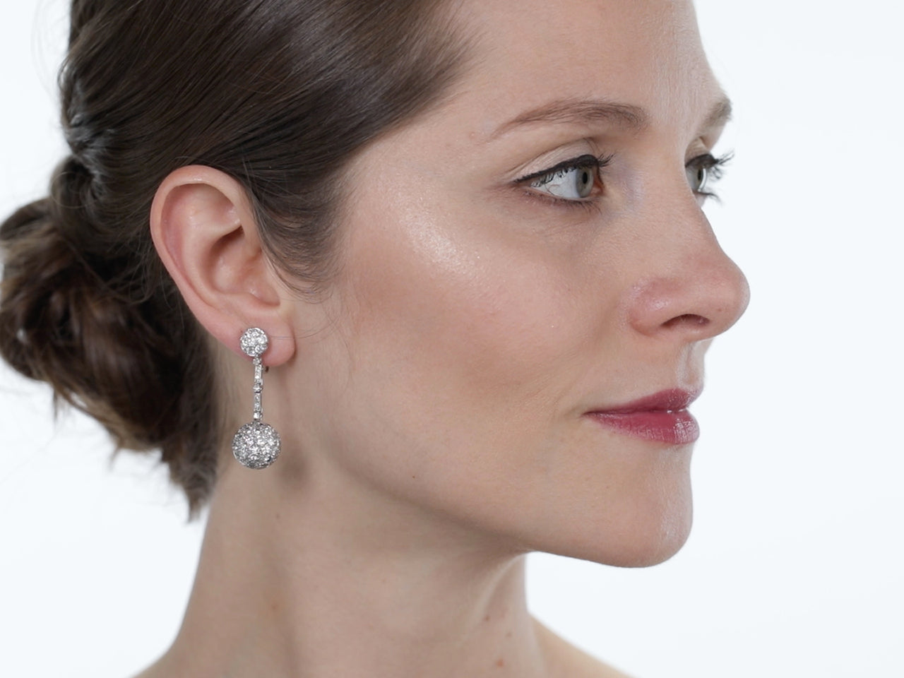 Diamond Ball Drop Earrings in Platinum