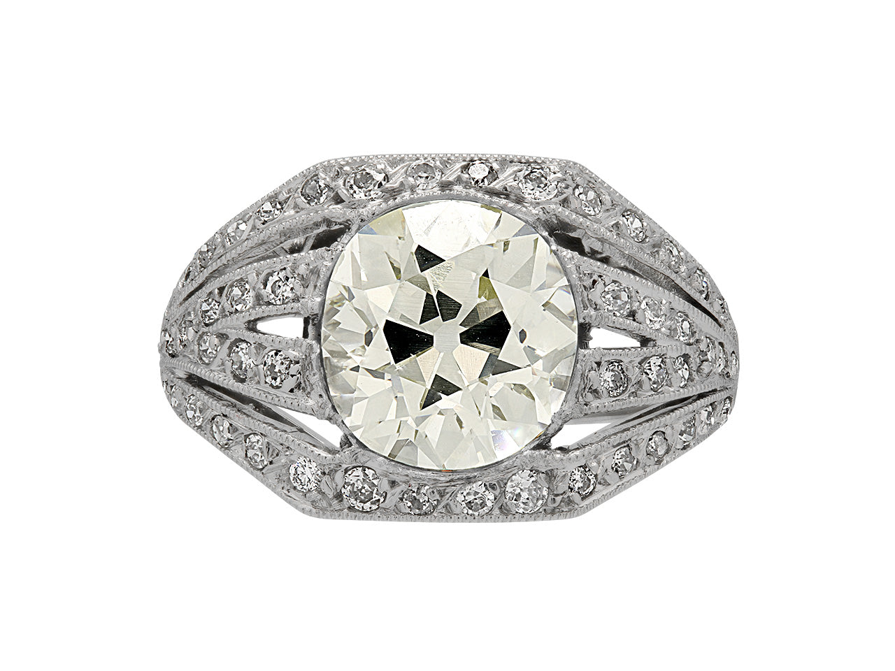 Mid-Century Old-mine Cut Diamond Ring, 3.30 carat Q-R VS-1, in Platinum