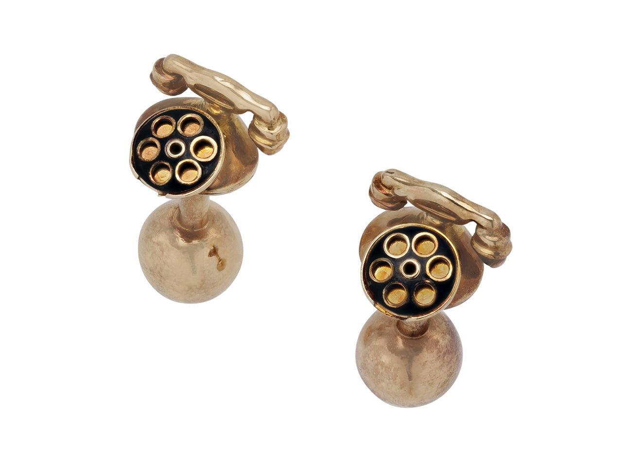 Mid-Century Rotary Phone Cufflinks in 14K Gold