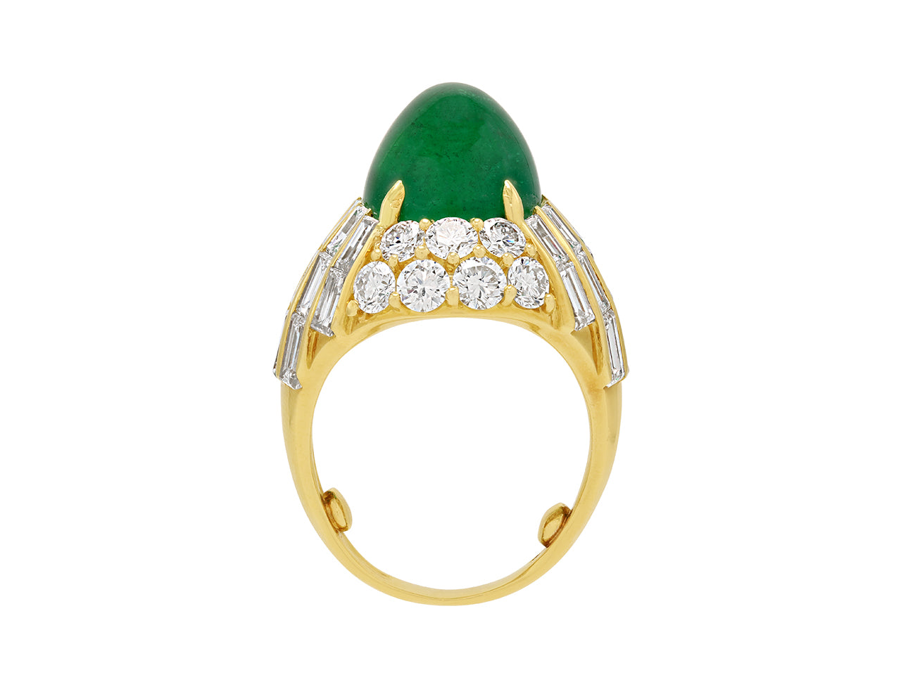 Cabochon Emerald, 10.00 Carat Zambian, and Diamond Ring in 18K Yellow Gold