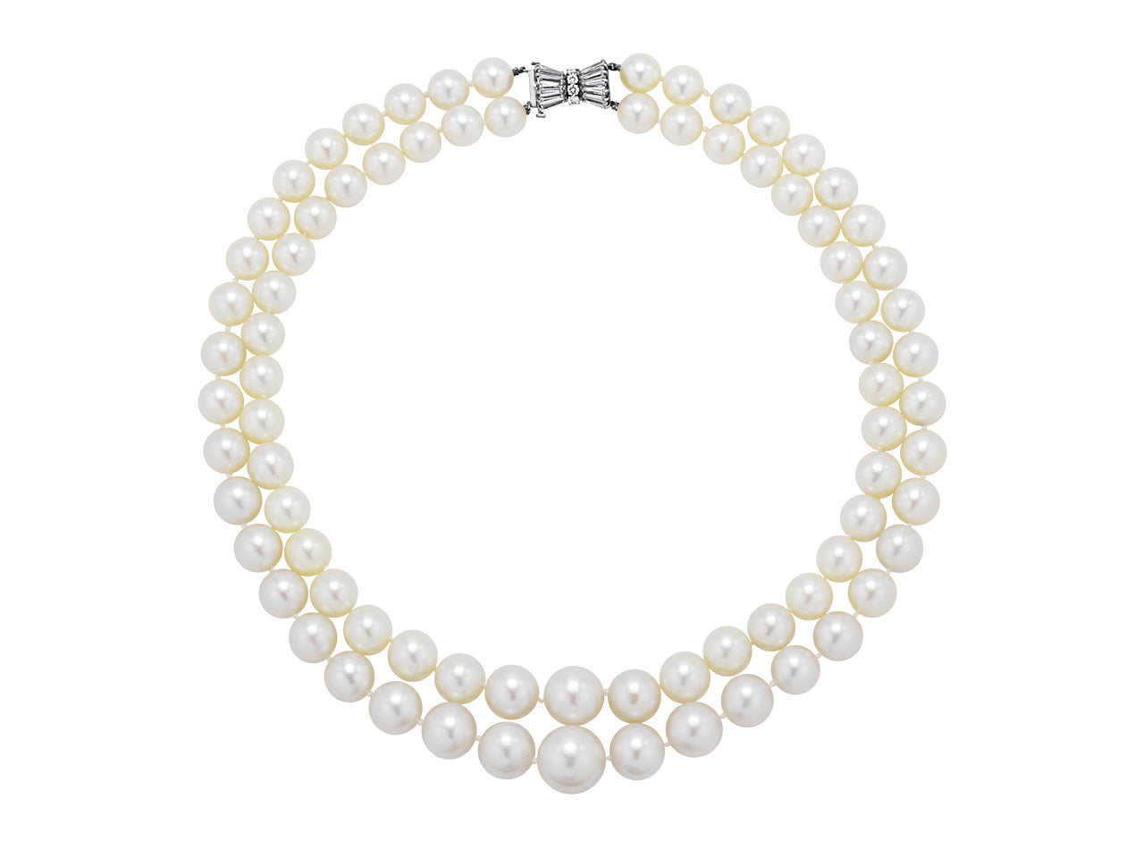 Double Strand South Sea Pearl Necklace with Diamond Platinum Clasp