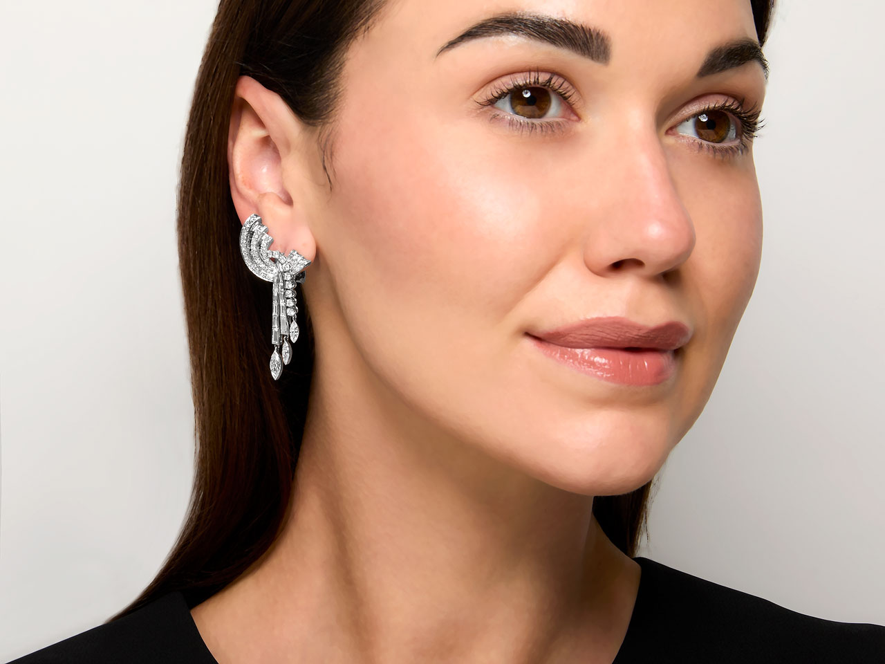 Mid-Century Diamond Dangle Earrings in Platinum