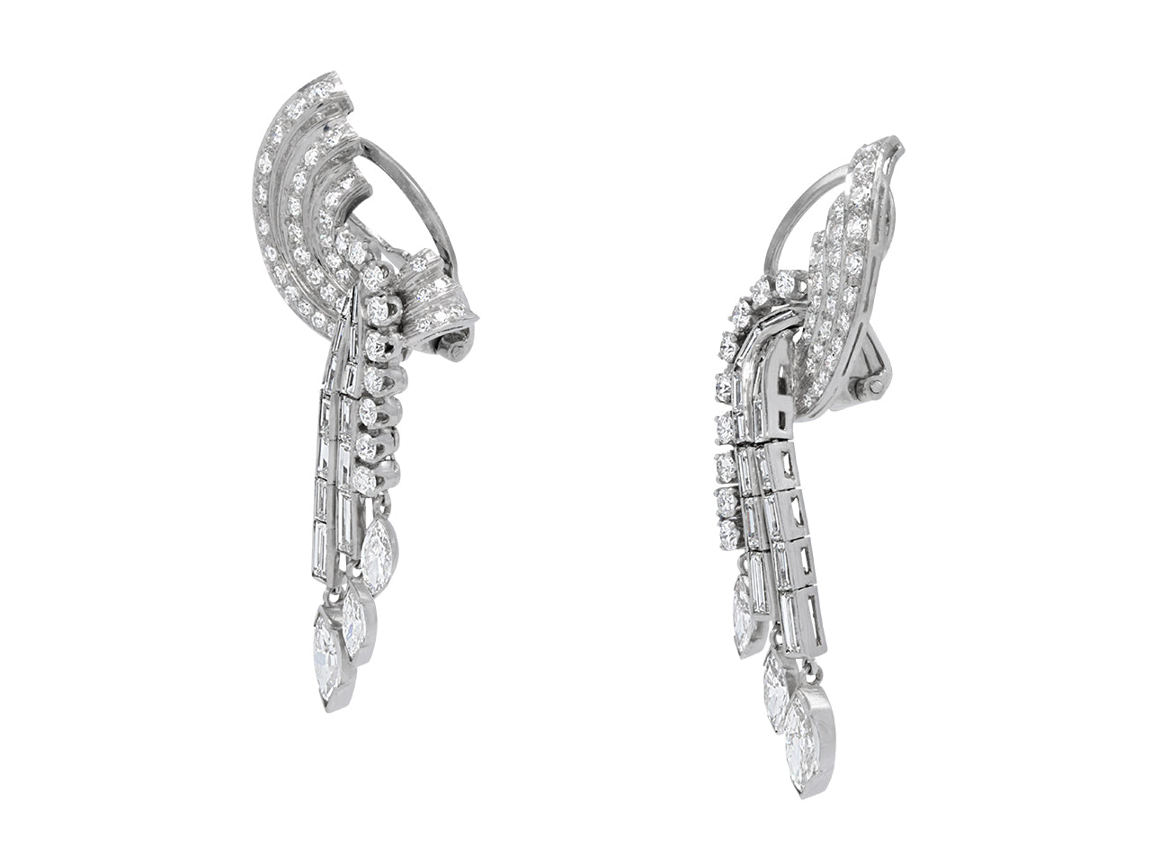 Mid-Century Diamond Dangle Earrings in Platinum