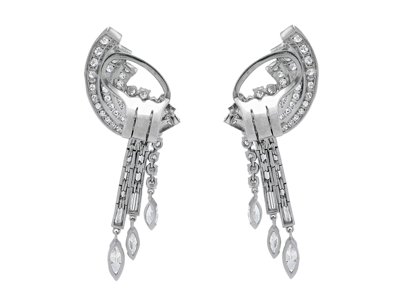 Mid-Century Diamond Dangle Earrings in Platinum