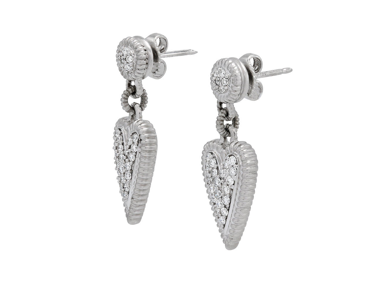 Diamond Heart Drop Earrings in 18K White Gold