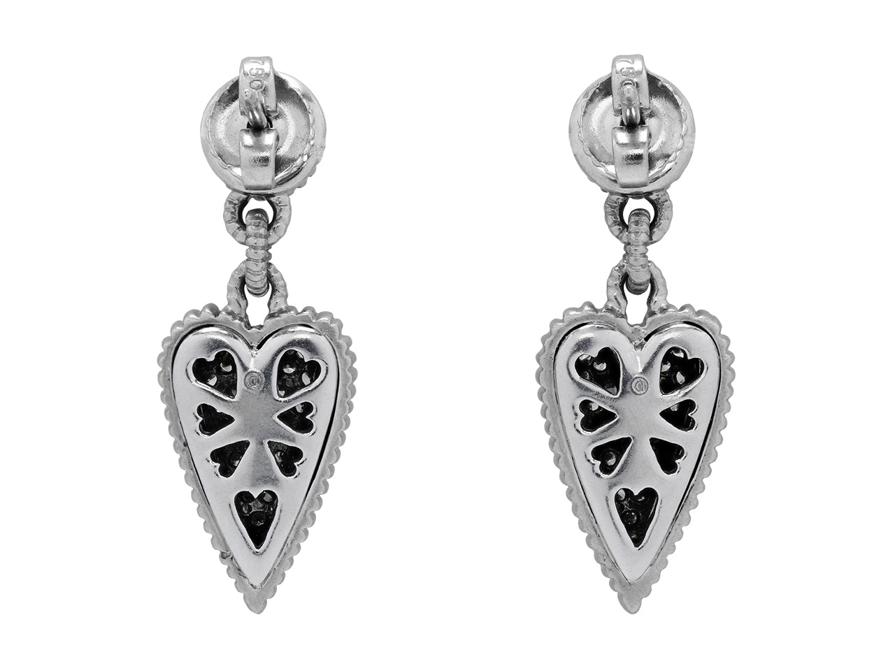 Diamond Heart Drop Earrings in 18K White Gold