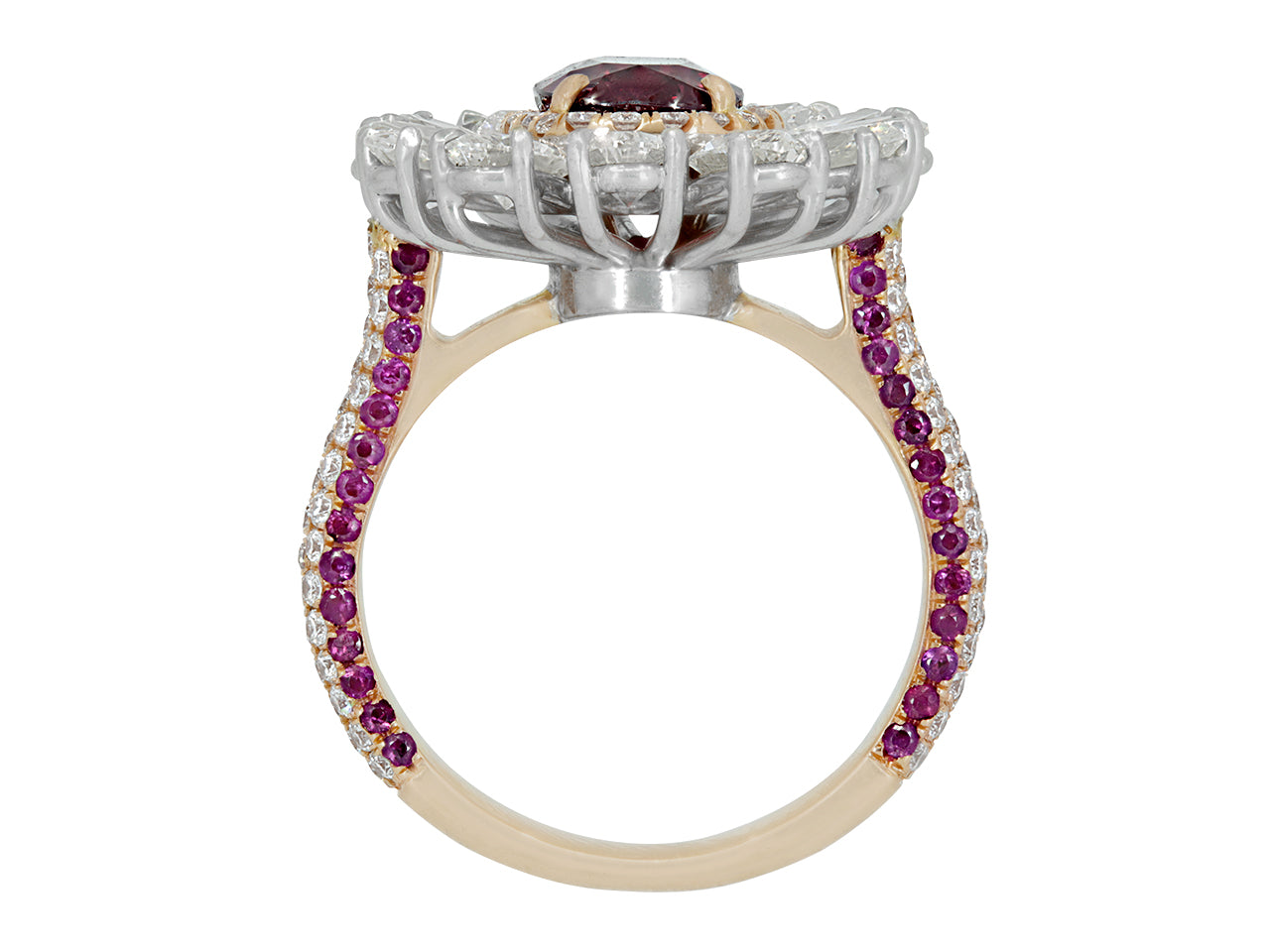 Natural Thai Ruby, 2.13 Carat, and Diamond Floral Ring in 18K