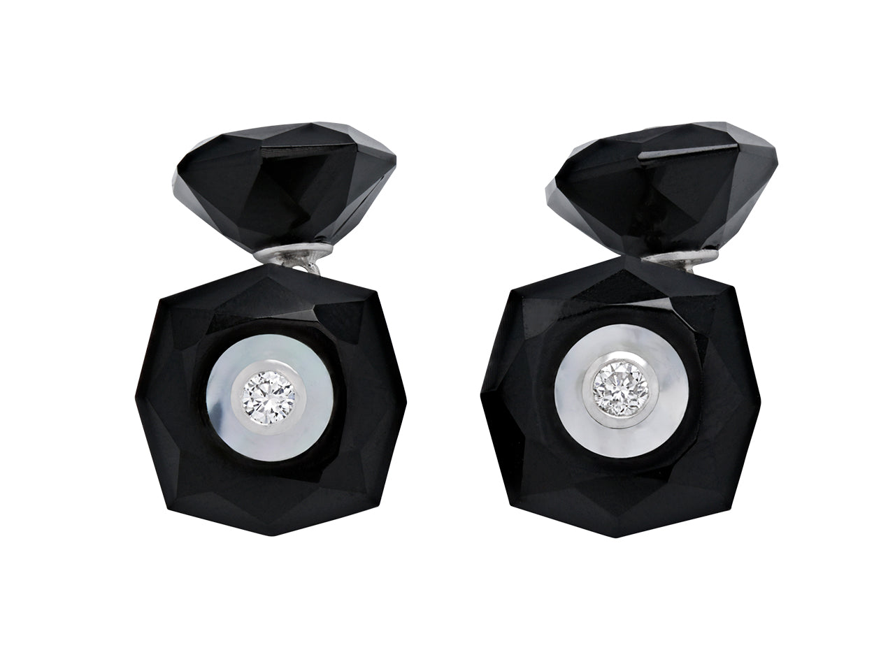 Onyx, Mother-of-Pearl and Diamond Cufflinks Dress Set in 18K White Gold