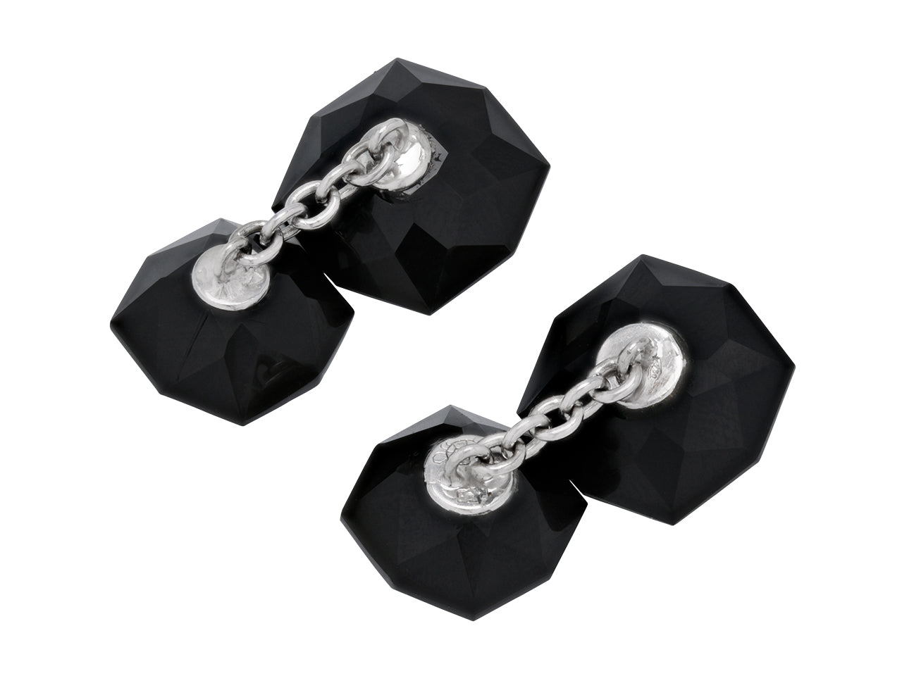 Onyx, Mother-of-Pearl and Diamond Cufflinks Dress Set in 18K White Gold