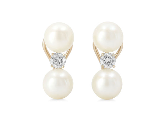 Cultured Pearl and Diamond Earrings in 14K White Gold