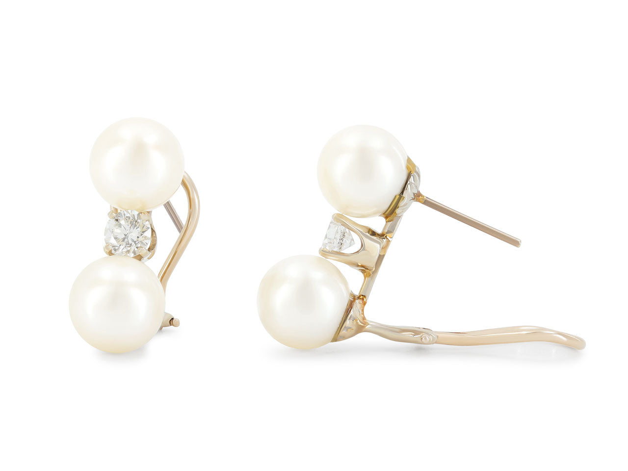 Cultured Pearl and Diamond Earrings in 14K White Gold