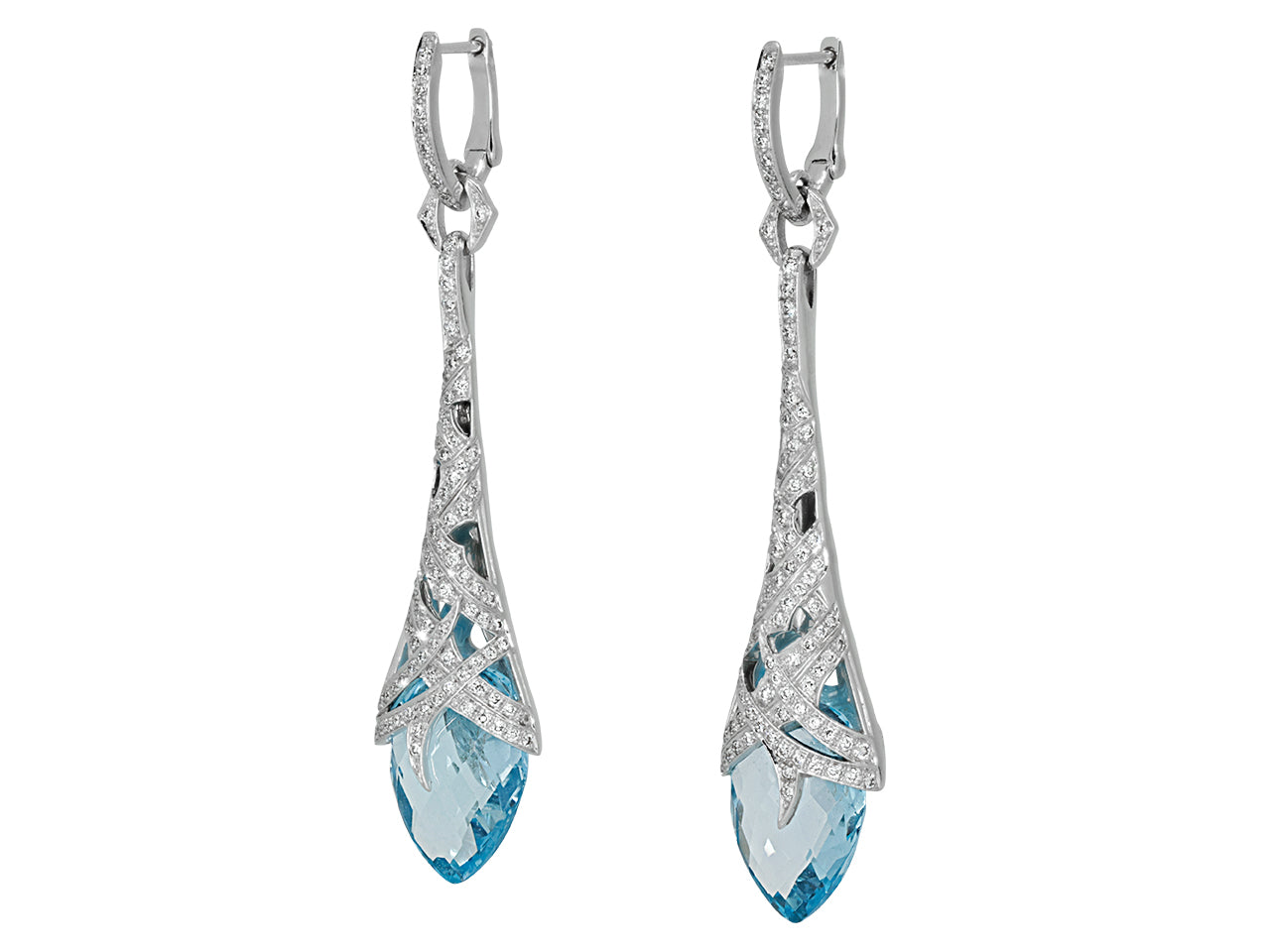 Stephen Webster Diamond and Blue Topaz Drop Earrings in 18K White Gold