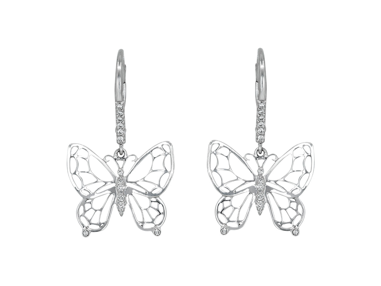 Rhonda Faber Green Diamond Butterfly Earrings in 18K White Gold