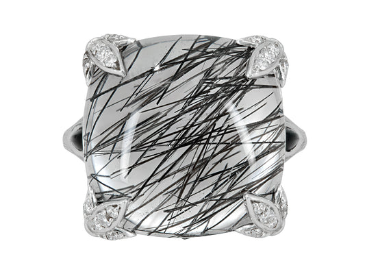 Rhonda Faber Green Quartz, Onyx and Diamond Ring in 18K White Gold