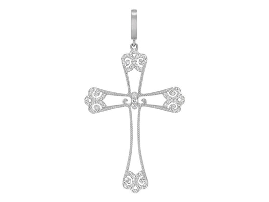 Rhonda Faber Green Diamond Filigree Cross in 18K White Gold