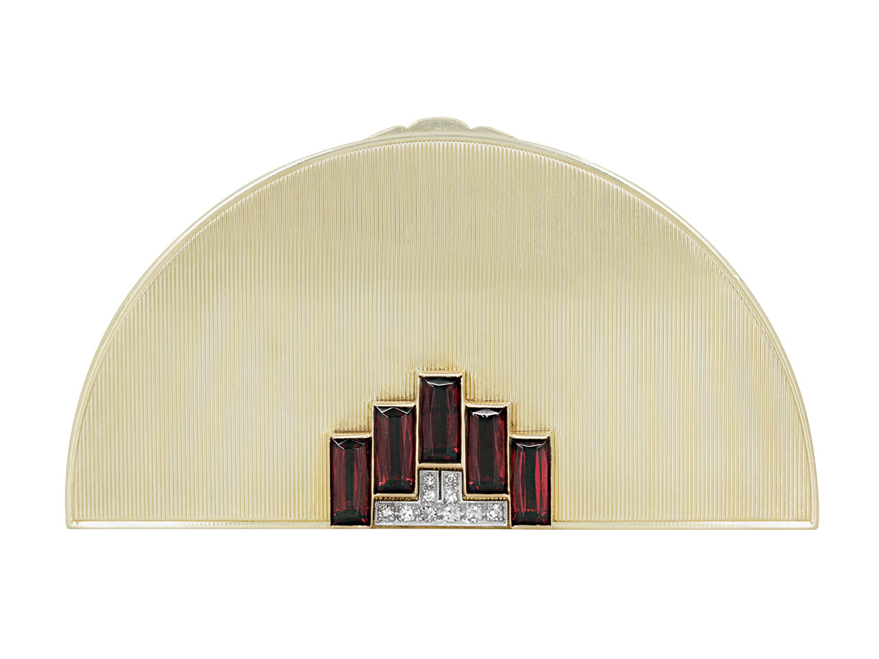 Retro Diamond and Garnet Half Moon Box in 14K Gold