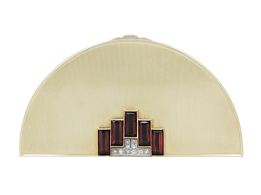 Retro Diamond and Garnet Half Moon Box in 14K Gold