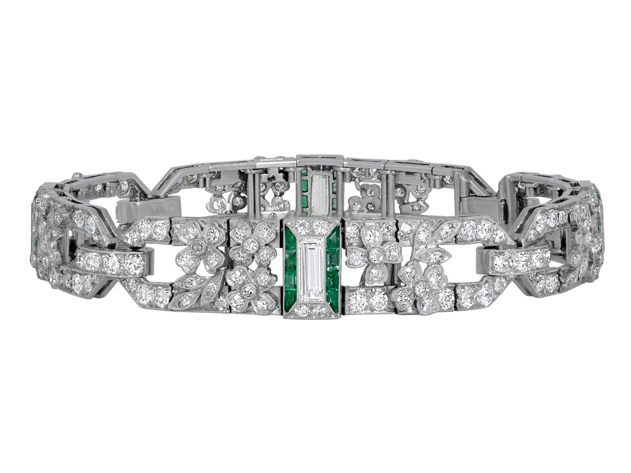 Art Deco Emerald and Diamond Bracelet in Platinum