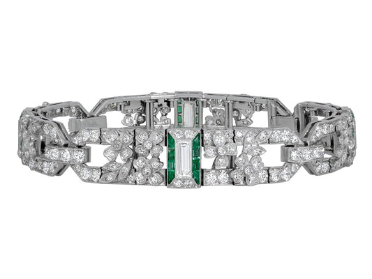 Art Deco Emerald and Diamond Bracelet in Platinum