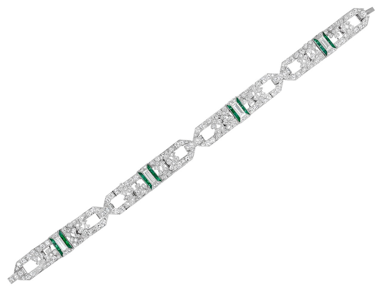 Art Deco Emerald and Diamond Bracelet in Platinum