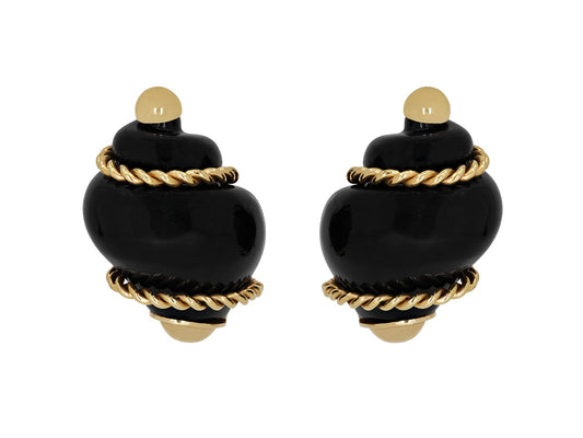 Seaman Schepps Onyx Shell Earrings in 18K Gold