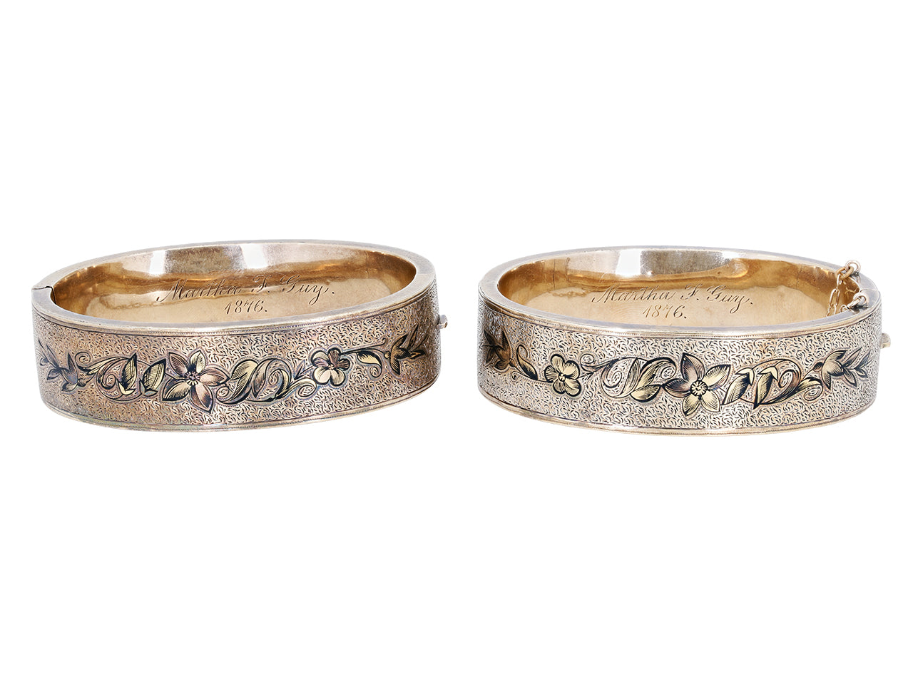 Pair of Antique Victorian Enameled Bangle Bracelets in 12K Gold