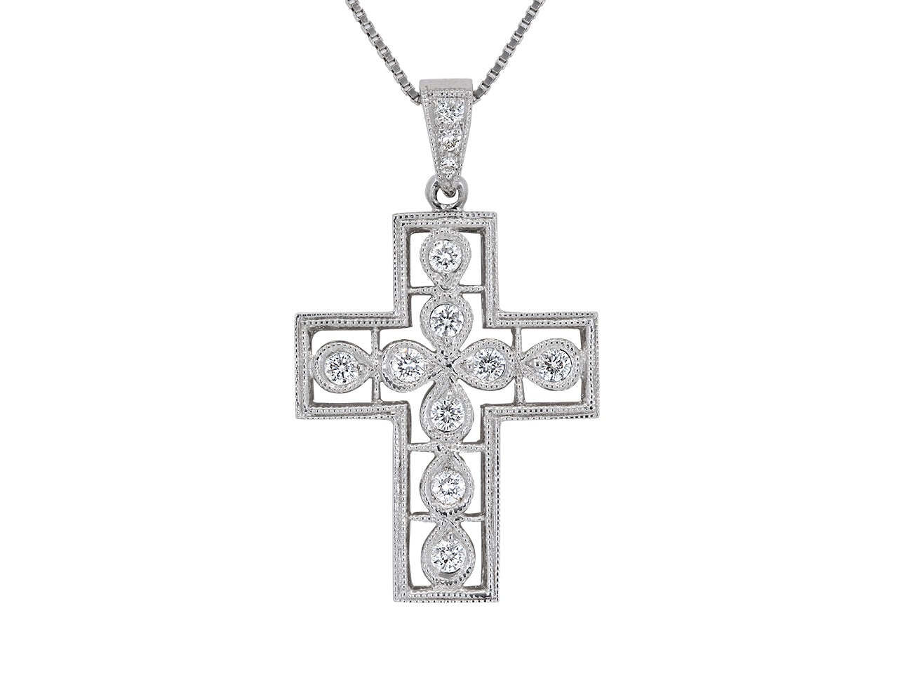 Diamond Cross Pendant in 18K White Gold