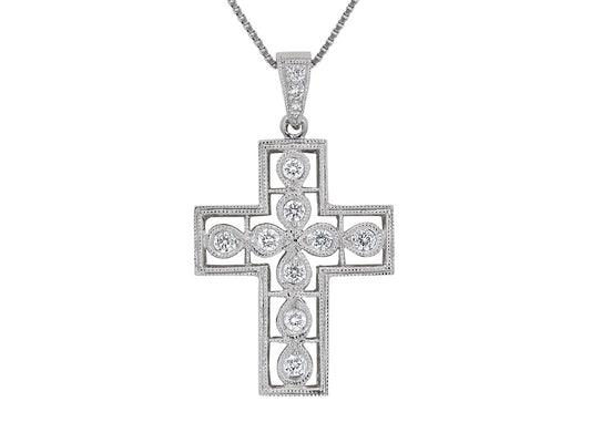 Diamond Cross Pendant in 18K White Gold